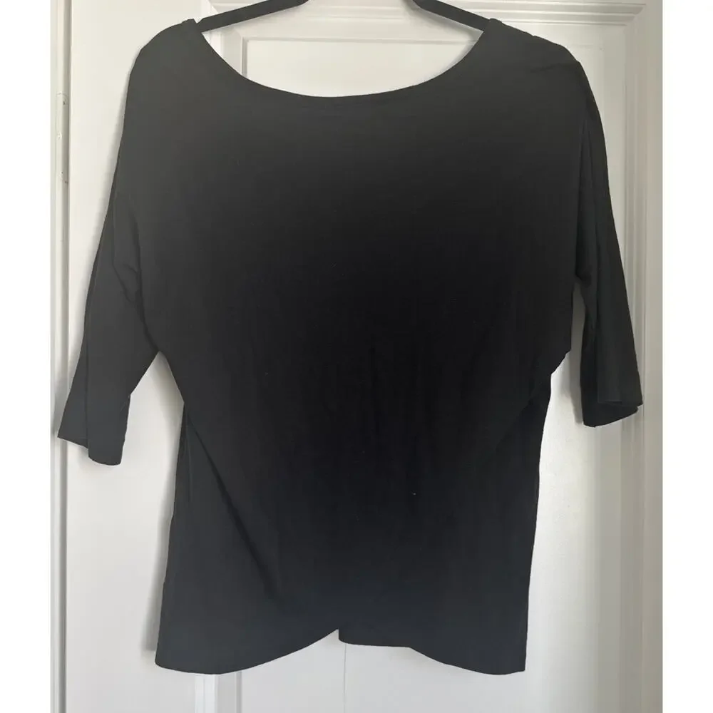 Cuyana Black 3/4 Sleeve Scoop Boat Neck Pullover Top Size XS